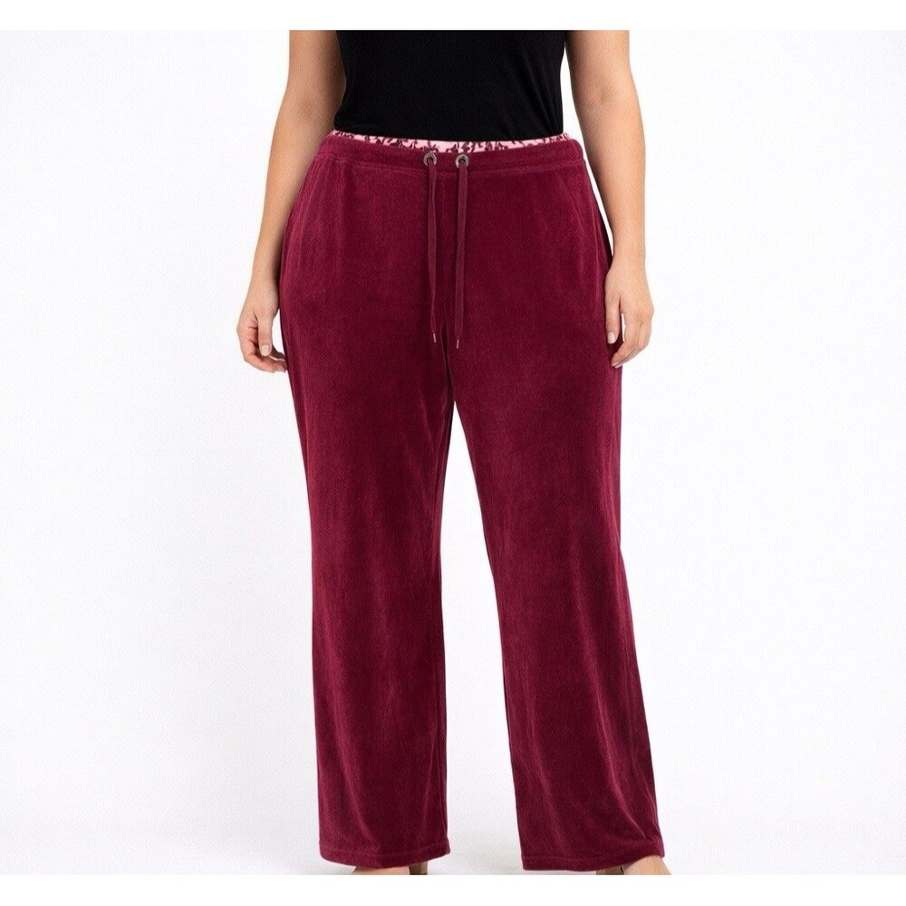 New York Laundry Velour Pants Track Pants Drawstring Y2k Size XL Burgundy